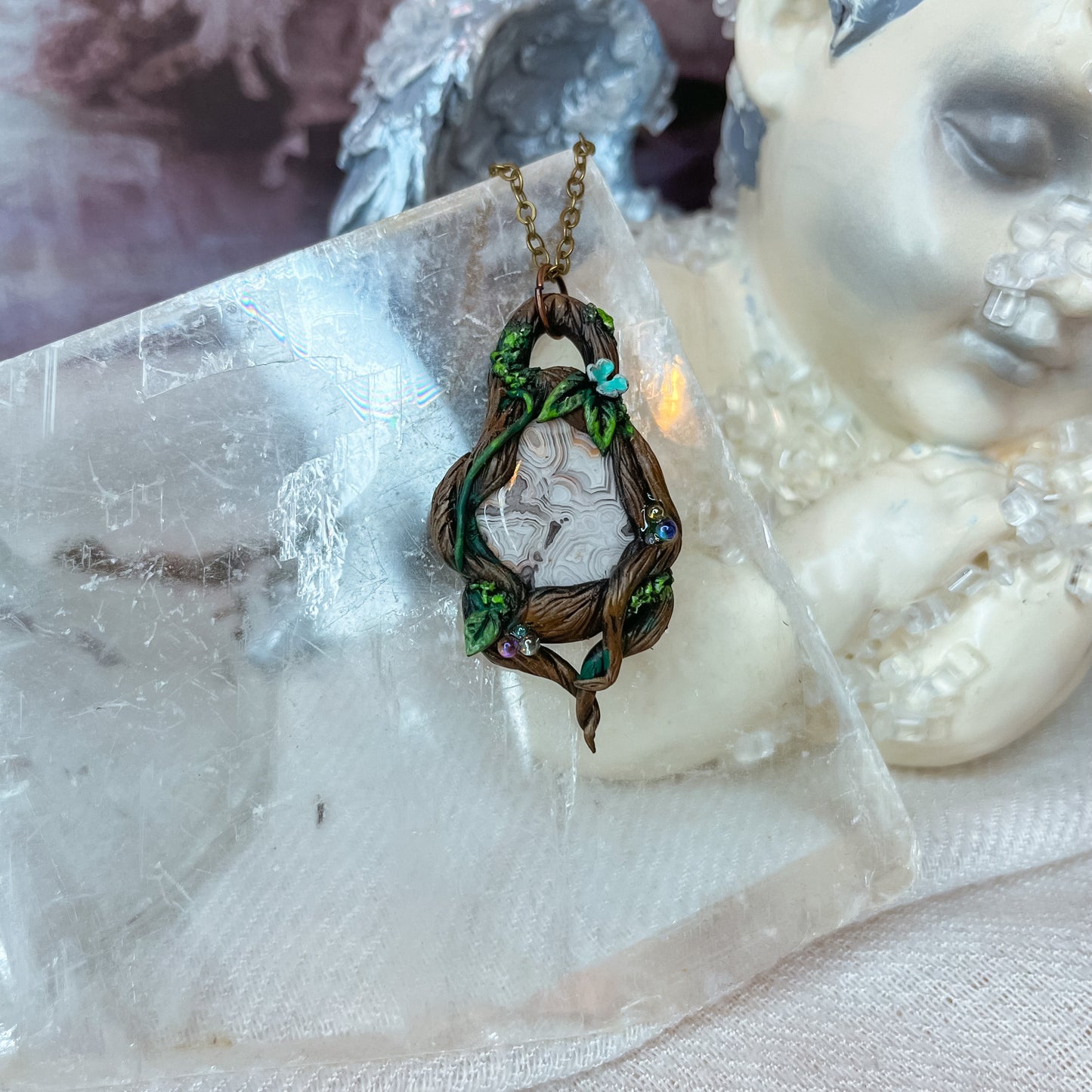 Mexican Crazy lace Agate forest pendant