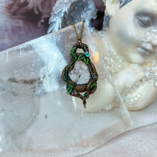 Mexican Crazy lace Agate forest pendant