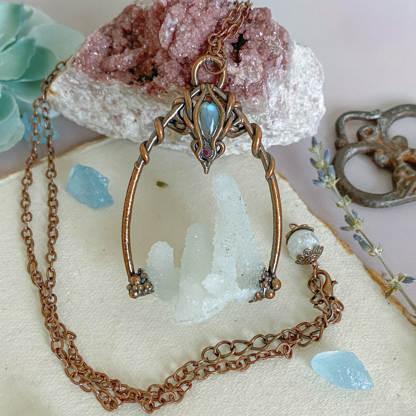 "Elven Princess" Labradorite & Chalcedony Copper electro-formed Pendant