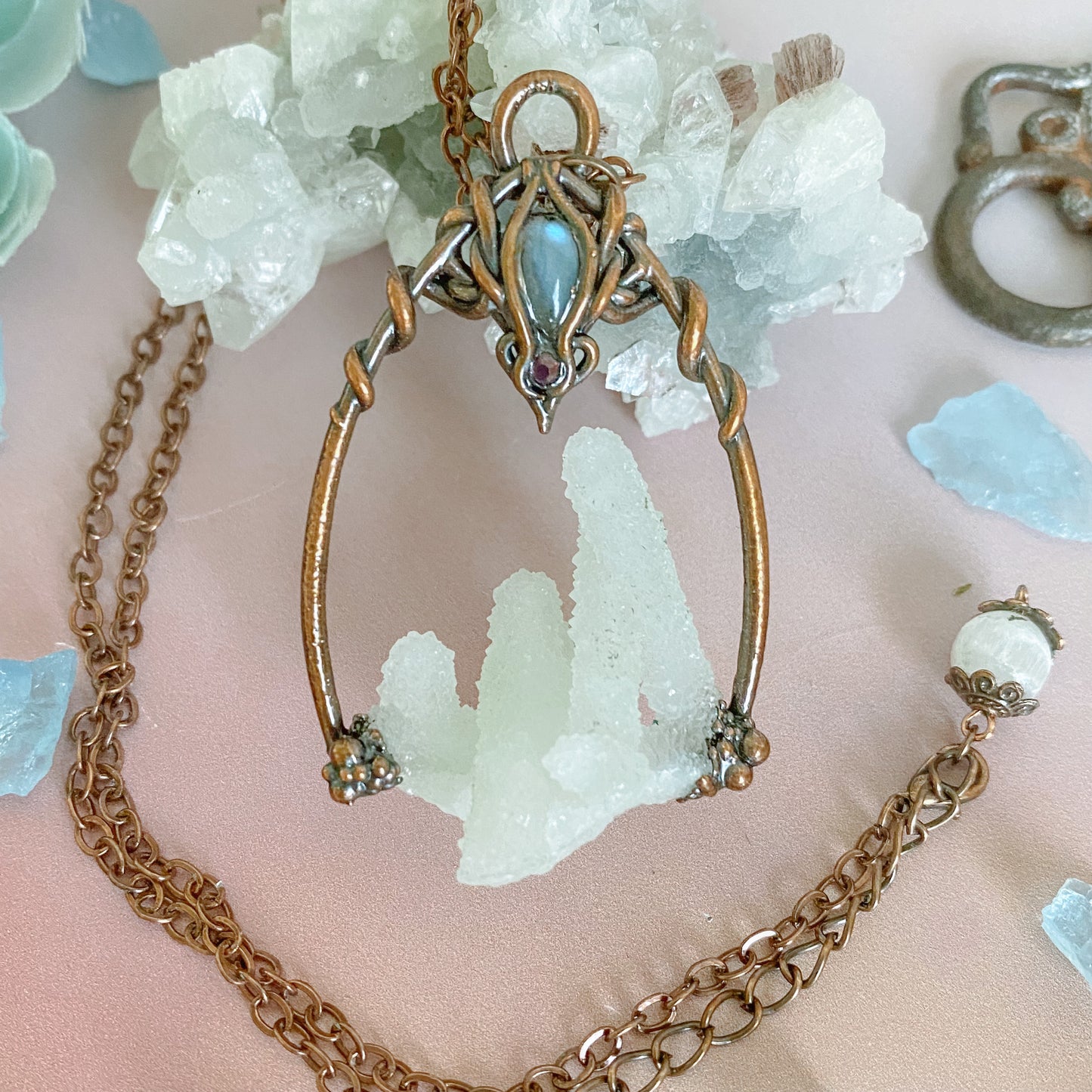 "Elven Princess" Labradorite & Chalcedony Copper electro-formed Pendant