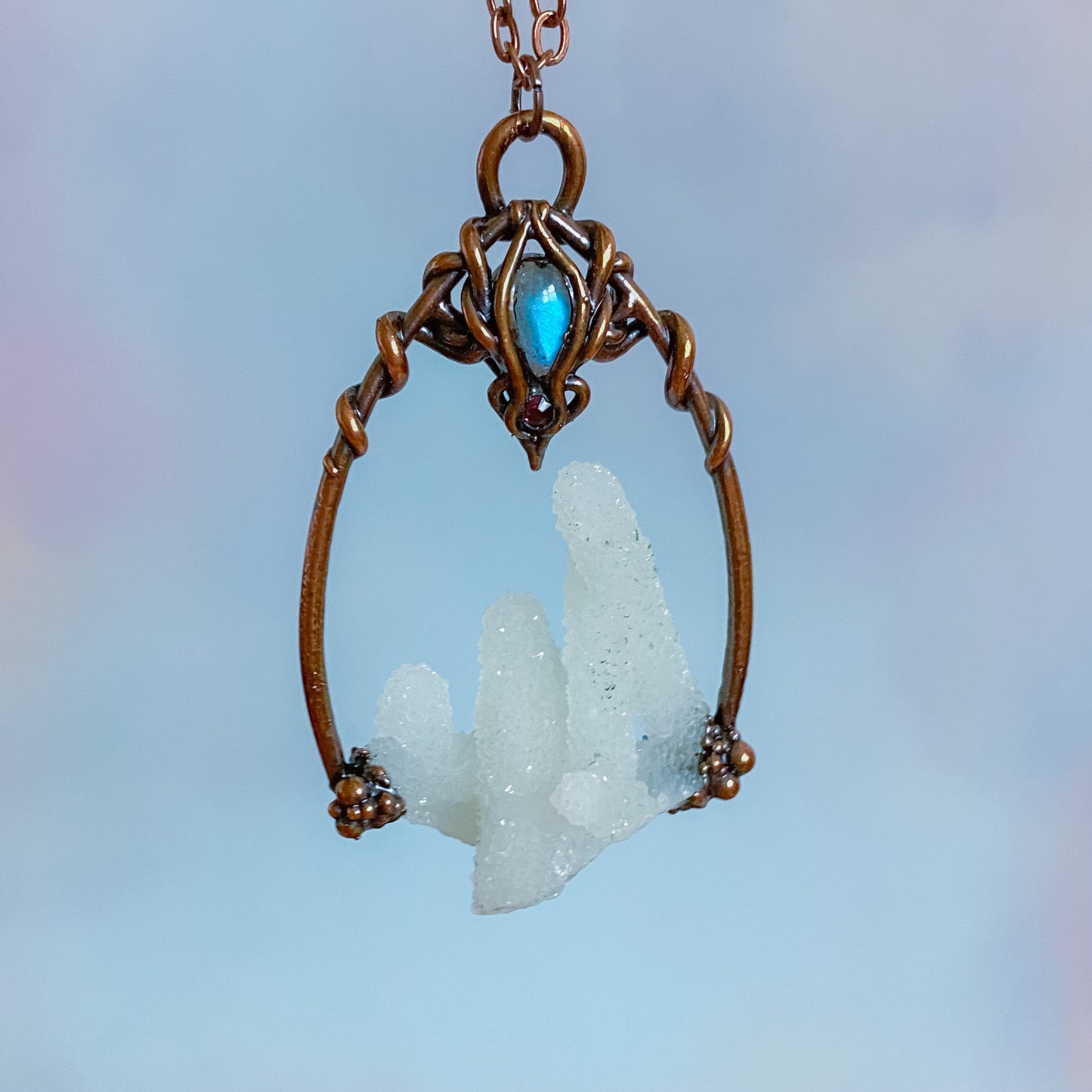 "Elven Princess" Labradorite & Chalcedony Copper electro-formed Pendant