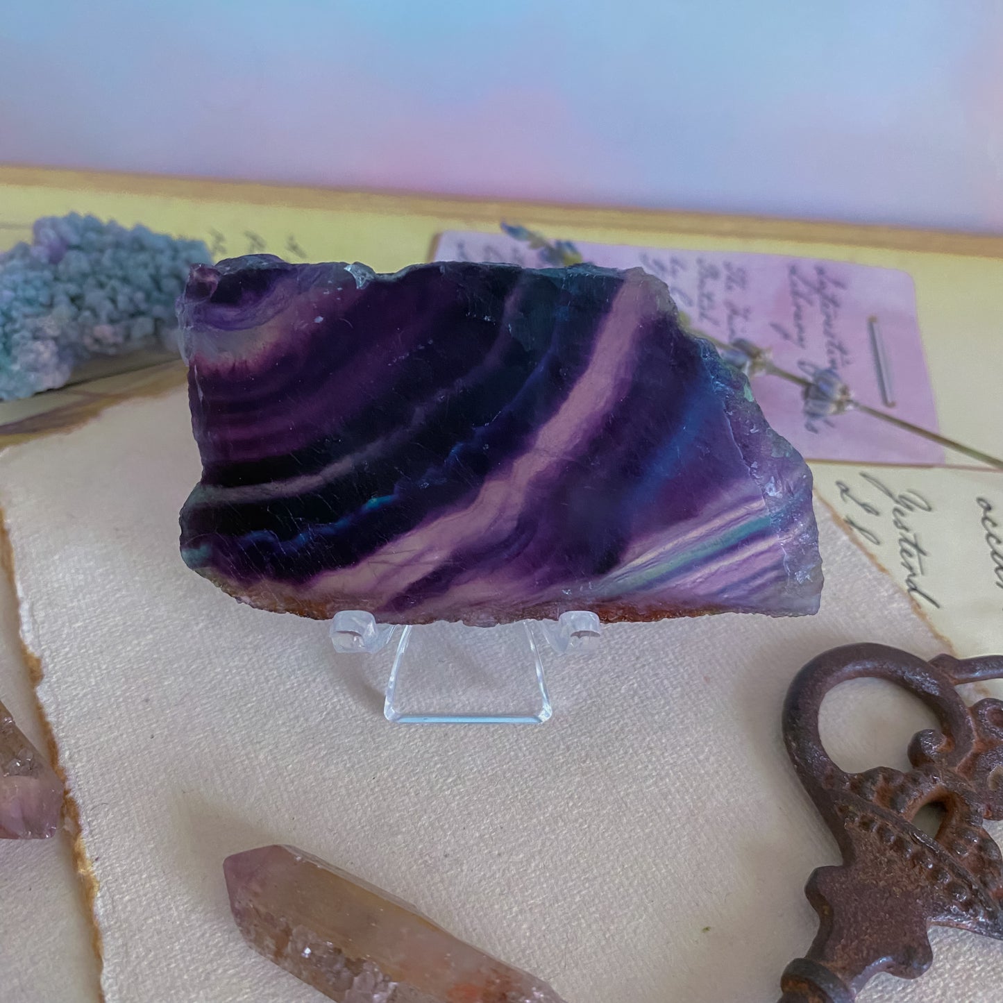 Raw Dark Rainbow fluorite slab