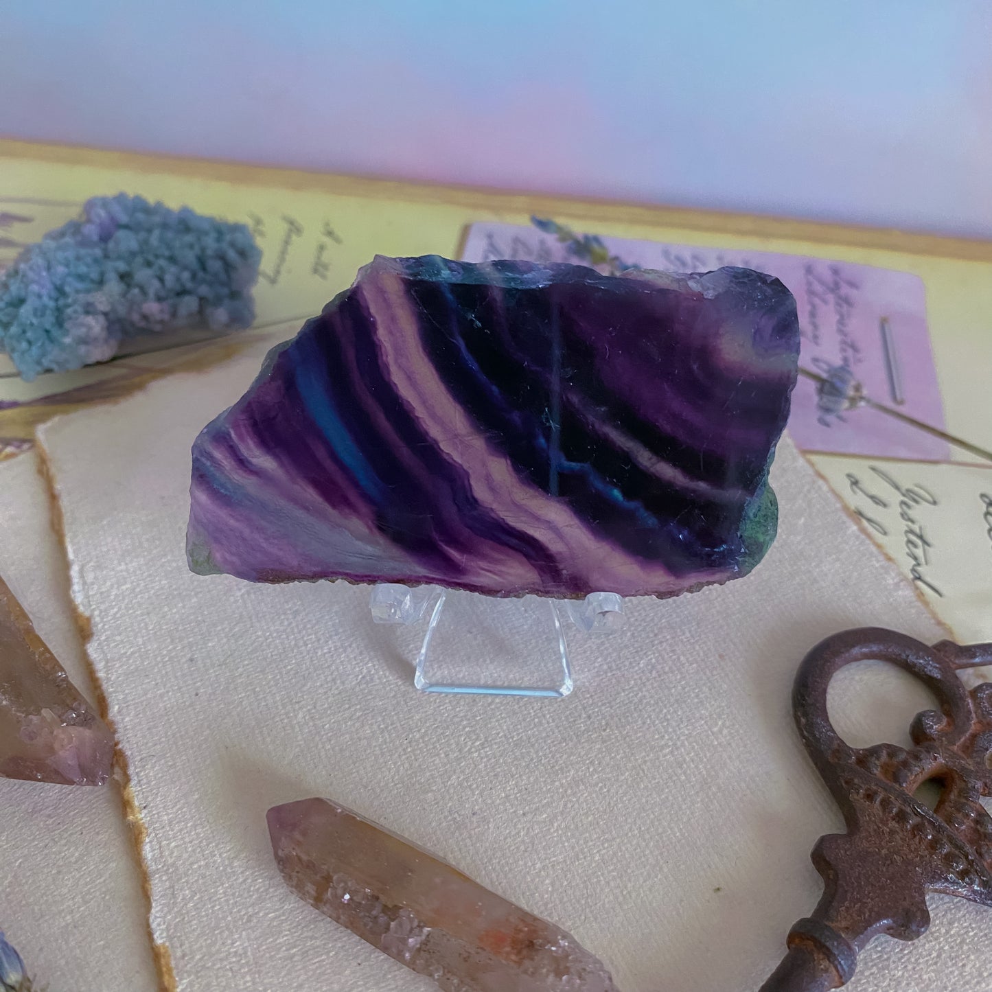 Raw Dark Rainbow fluorite slab