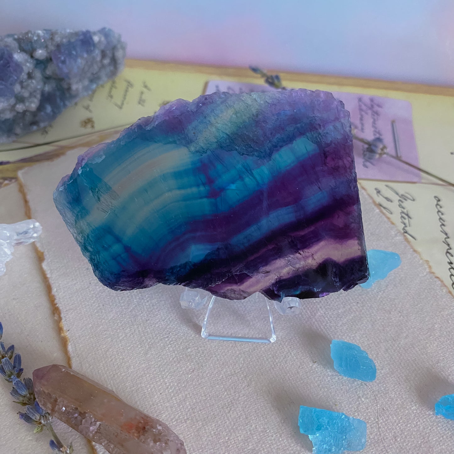 Raw Dark Rainbow fluorite slab