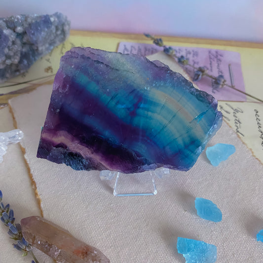 Raw Dark Rainbow fluorite slab