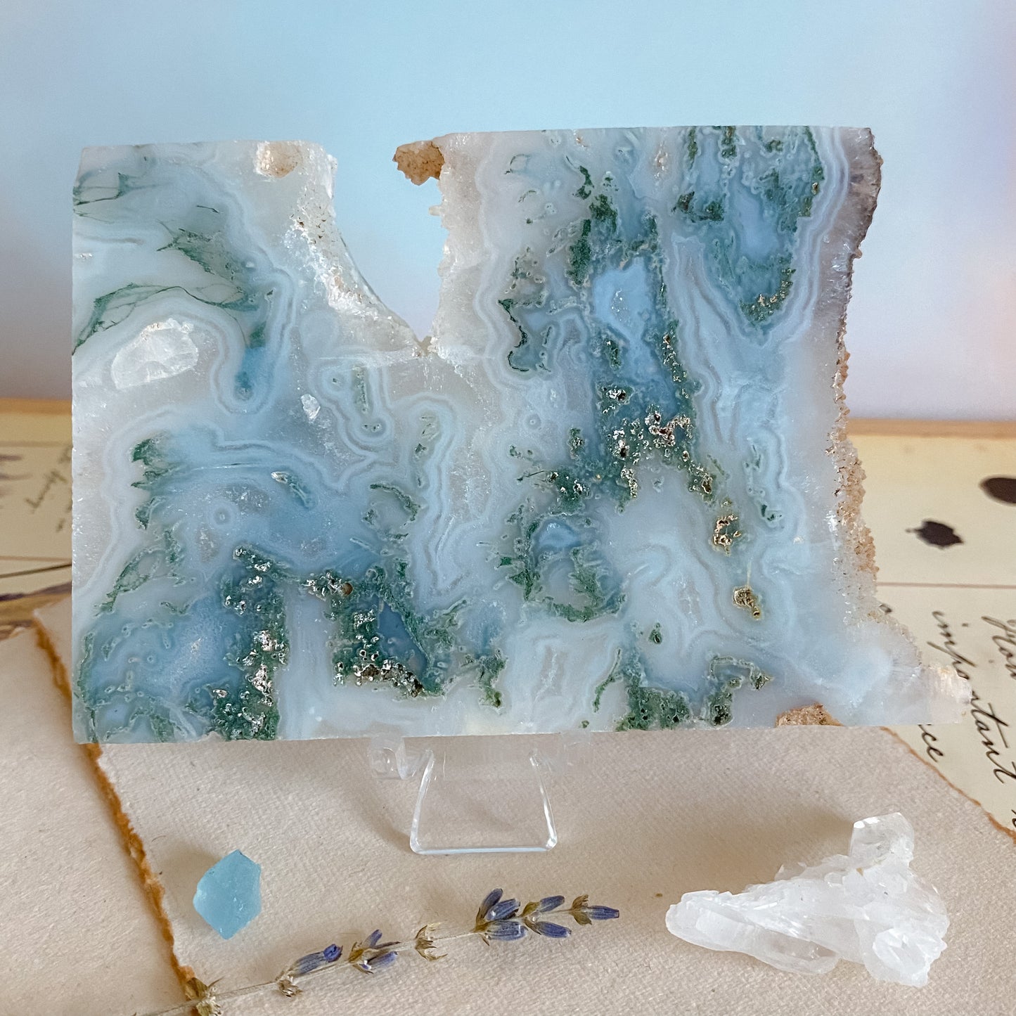 Druzy Moss Agate Slab (Imperfections)