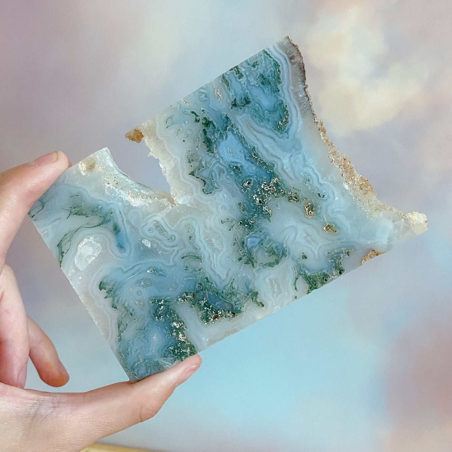 Druzy Moss Agate Slab (Imperfections)