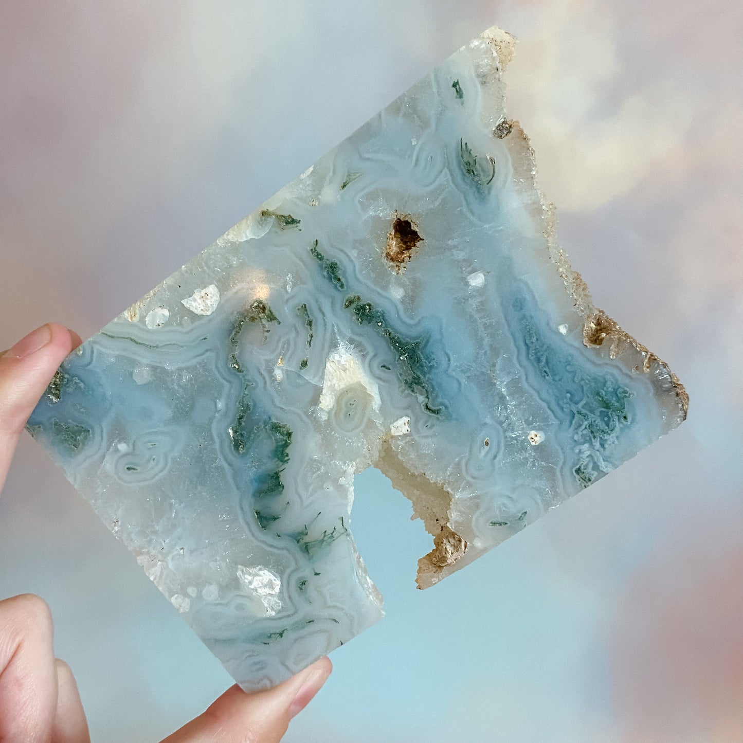 Druzy Moss Agate Slab (Imperfections)