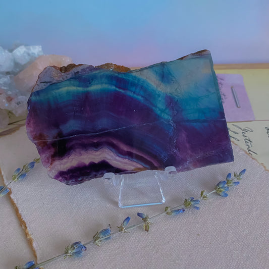 Raw Dark Rainbow fluorite slab