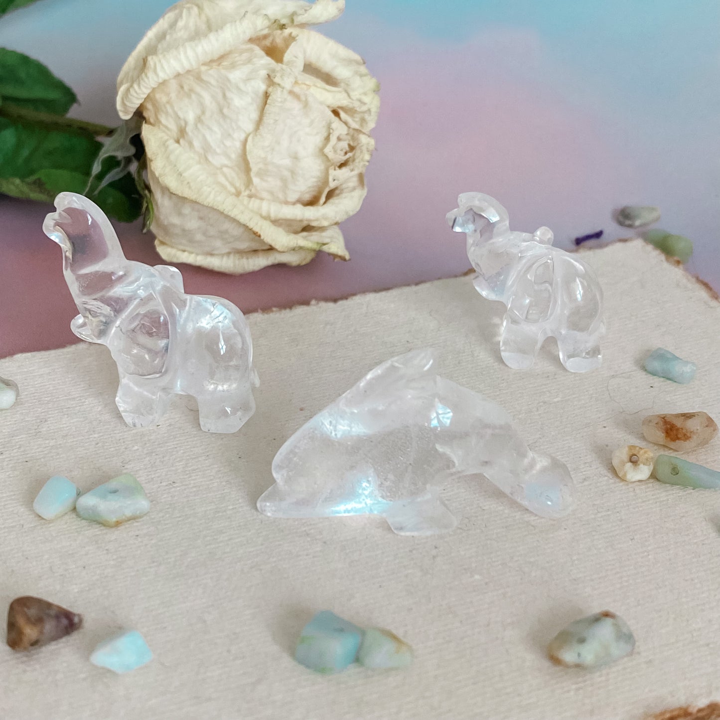 Clear Quartz hand carved Animals from Brazil