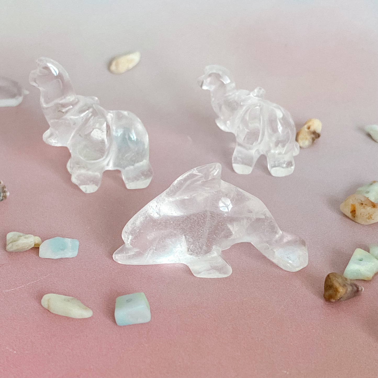 Clear Quartz hand carved Animals from Brazil