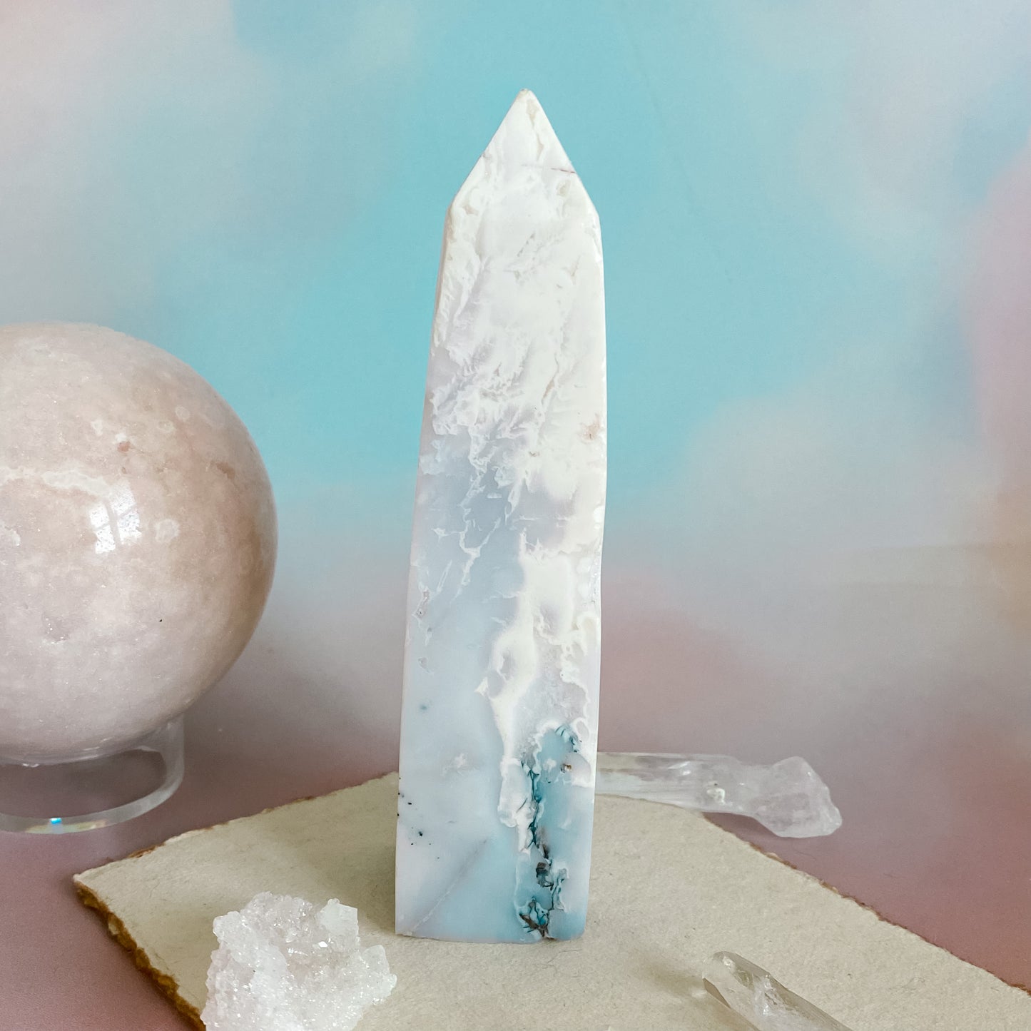 White Snow Agate Obelisk