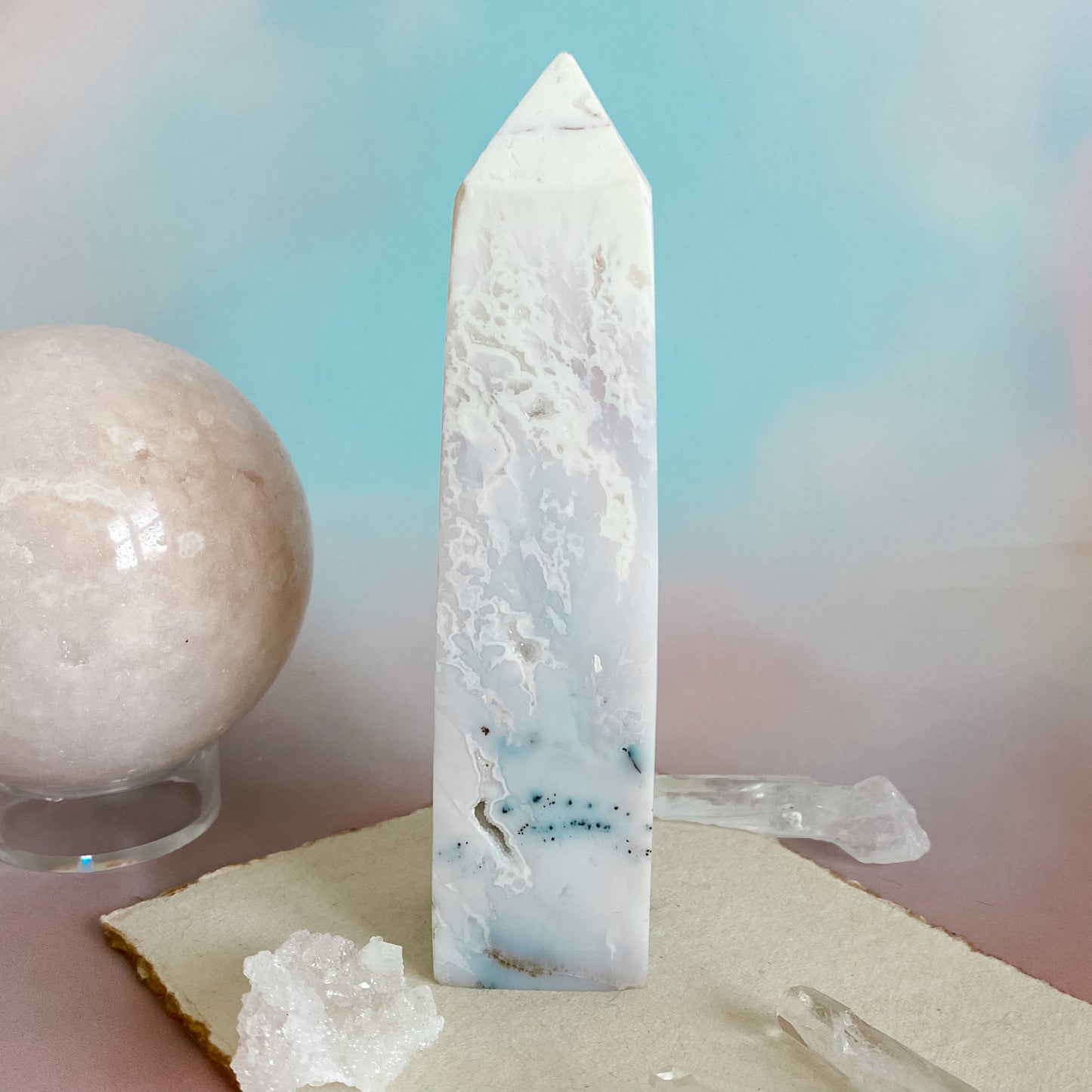 White Snow Agate Obelisk