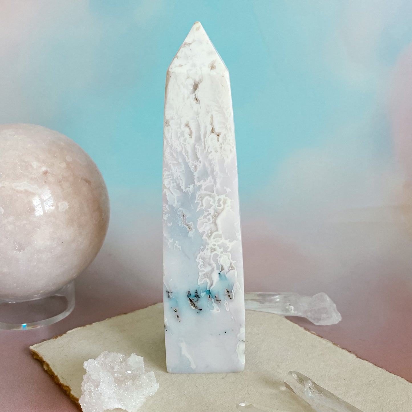 White Snow Agate Obelisk