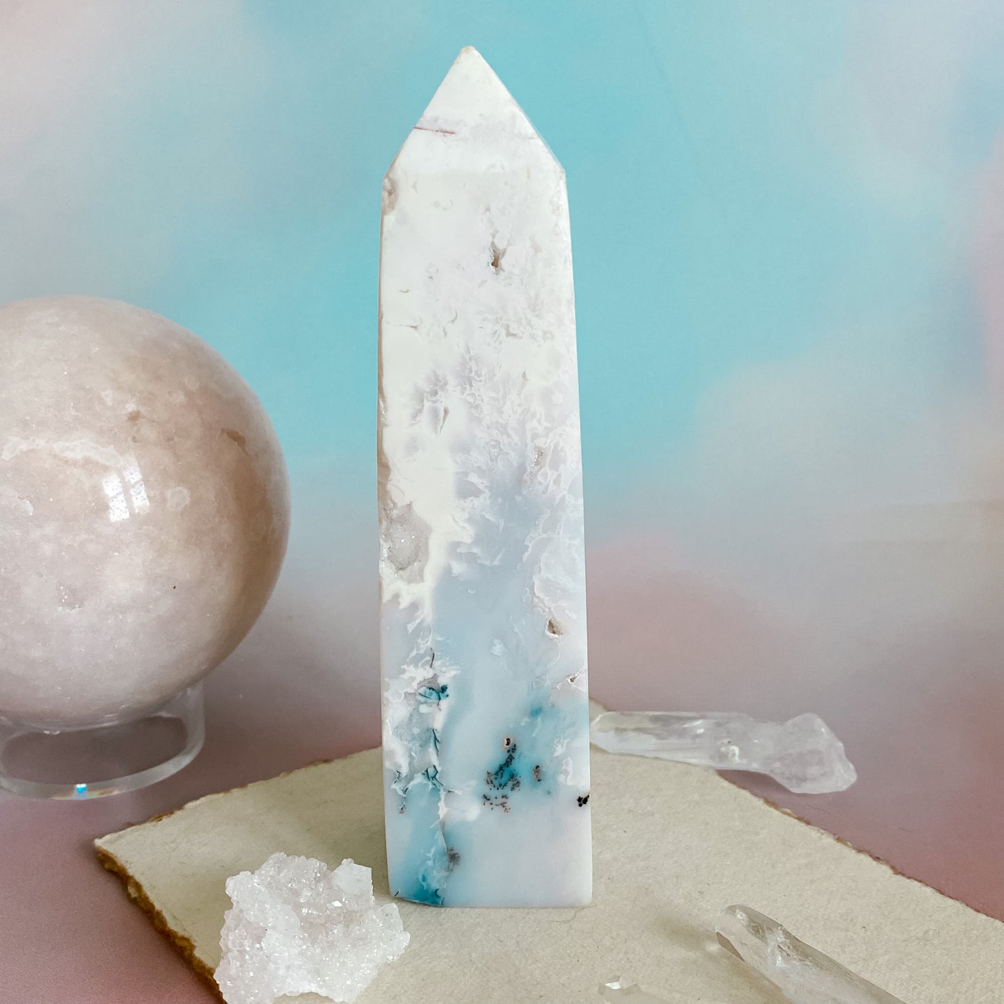 White Snow Agate Obelisk