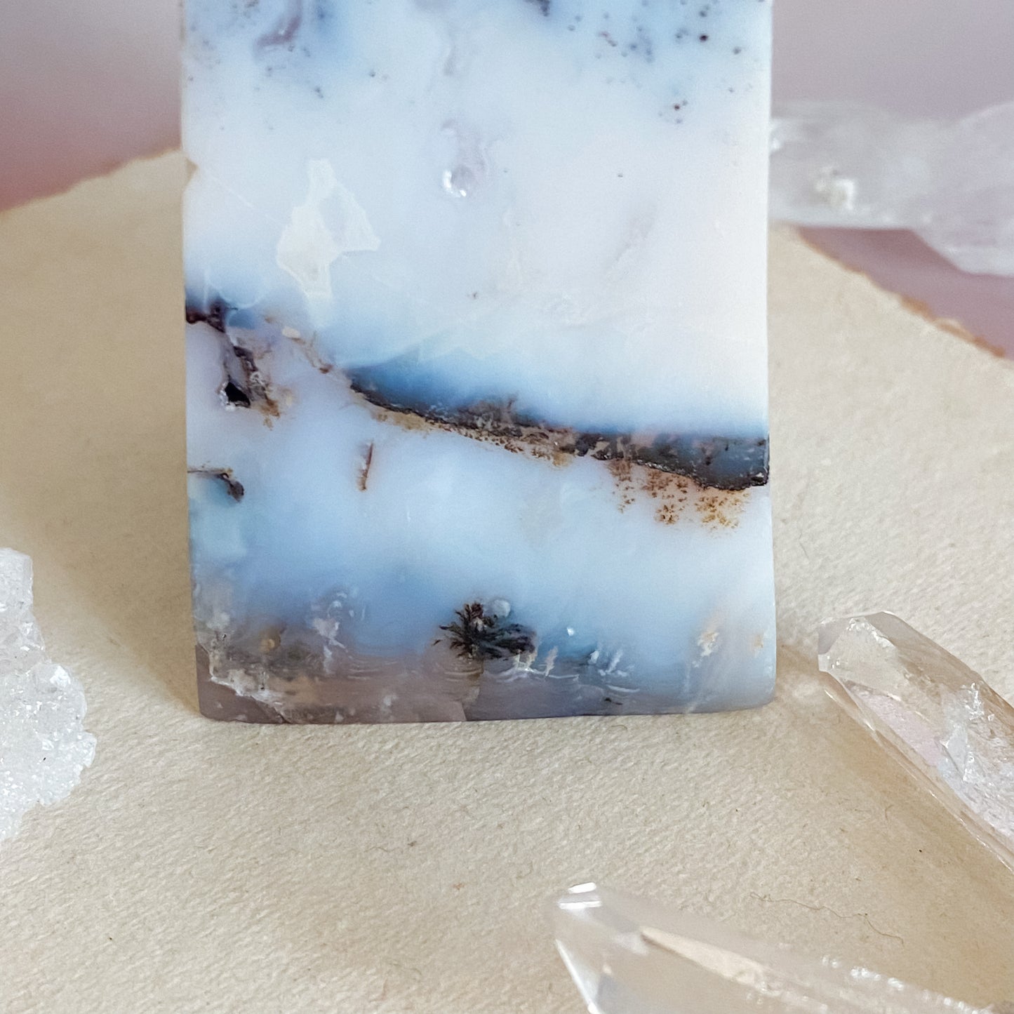 White Snow Agate Obelisk with dendrite inclusions