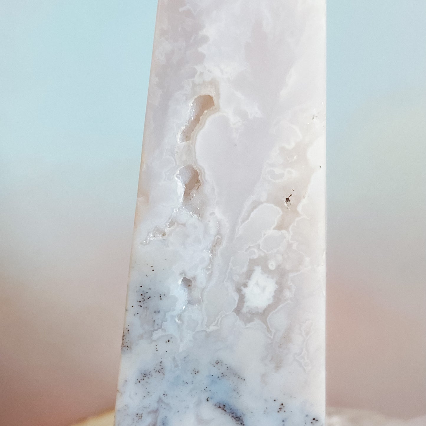 White Snow Agate Obelisk with dendrite inclusions