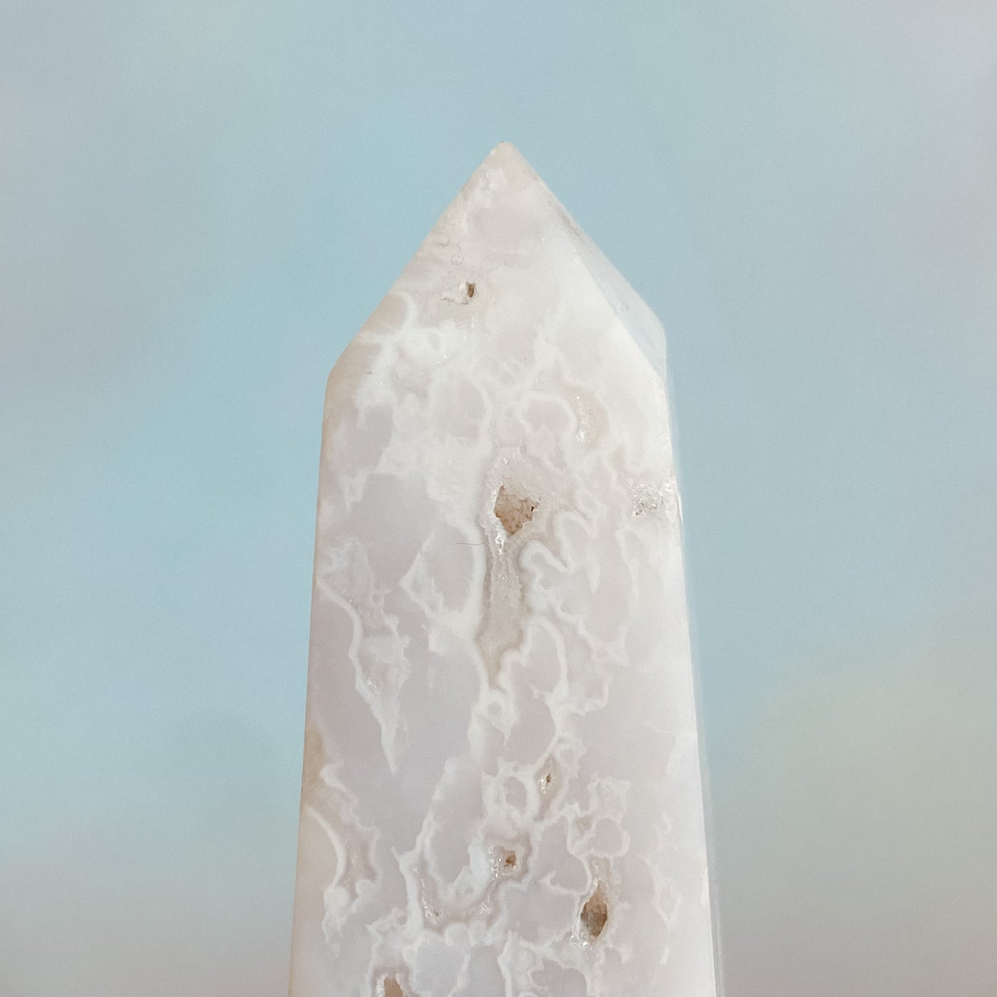 White Snow Agate Obelisk with dendrite inclusions